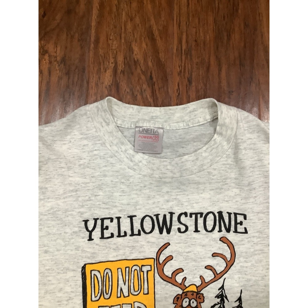 Oneita 90s Made in USA Print Short sleeve T-shirt Size L Old Vintage Men's - Picture 9 of 10